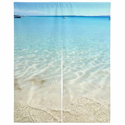 Lalirulero のれん 遮光 幅85x丈90cm おしゃれ 暖簾カーテン 間仕切り 仕切り 防寒 防音 目隠し 厚手 和風 出入り口 グッズ 寝室 玄関 キッチ リビング 春夏秋冬 ビーチ 砂浜 海辺 青 青空 波紋 風景