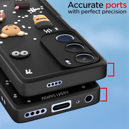 Image of Pikkme Back Cover for Vivo Y29 5G / Vivo Y19s 5G | Cute Fun Cartoon 3D Bear Silicone Full Body Protection Bumper Case (Black)