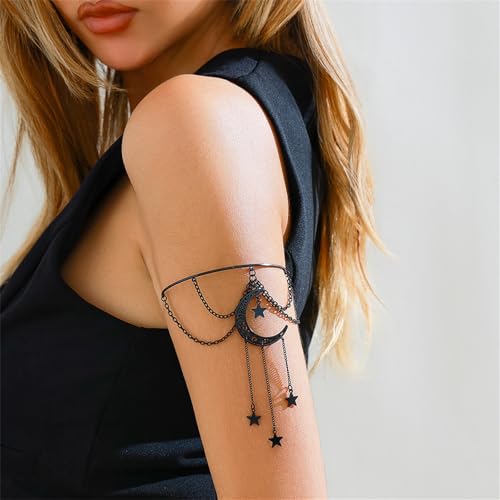 GYRMMUE Gothic Arm Cuff Bracelets,Vintage Black Cross/Crescent Moon/Web Open Cuff Armband Armlet Punk Style Upper Arm Band Goth Vampire Halloween Costume Accessories2