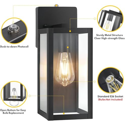 Image of BesLowe 2-Pack Dusk to Dawn Outdoor Wall Lights, Black Exterior Sconces