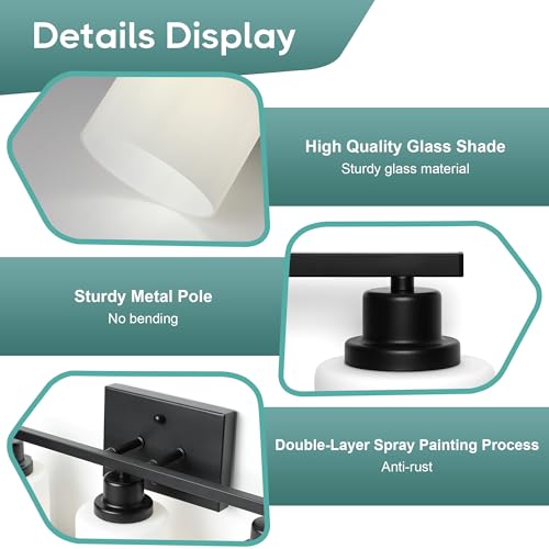 Image of Ascher Bathroom Light Fixtures, 3-Light Vanity Light Over Mirror, Black Wall Sconces with Milky White Frosted Glass Shades, Wall Lamp for Living Room Bedroom, E26 Base(Bulbs Not Included)