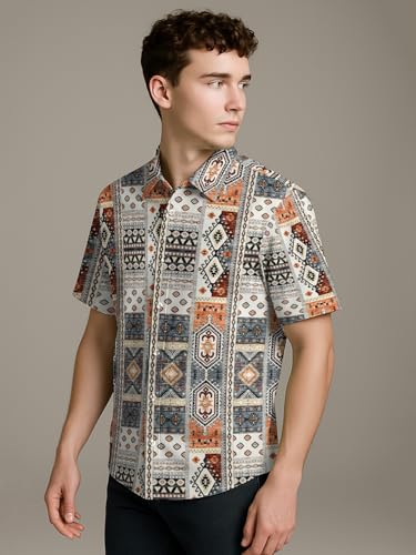 Image of BULLMER Trendy Regular Fit Cotton Blend Printed Casual Half Sleeve Shirt for Men | Stylish Mens Casual Shirts | Shirts for Men