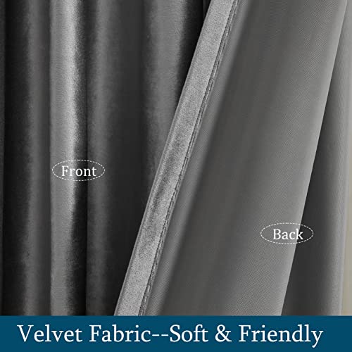 Image of PRIMROSE Dark Grey Velvet Curtains 96 inch Long for Living Room,Set of 2 Panels Blackout Rod Pocket Back Tab Window Treatment Room Darkening Heavy Decorative Curtains Drapes for Bedroom