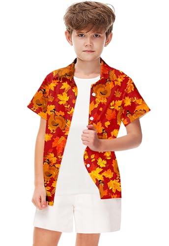 Image of Remimi Unisex Kids Halloween Shirt Boys Pumpkin Ghost Shirts Hawaii Button Up Tops 5-14 Years