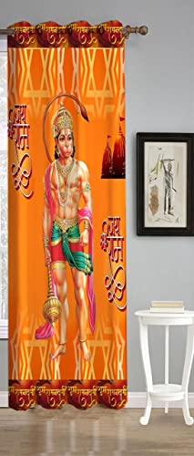 Image of Premium Hanuman ji Kesari Parde for Mandir, Pooja Room, Temple, 4x5 feet Long Curtains Set of 2 Pc