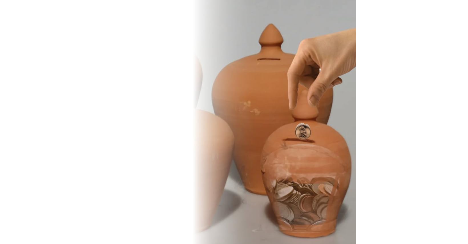 Salvadanaio In Terracotta Grezza - Diametro 20cm | Design Rustico Per Risparmi Monete - Foto 11