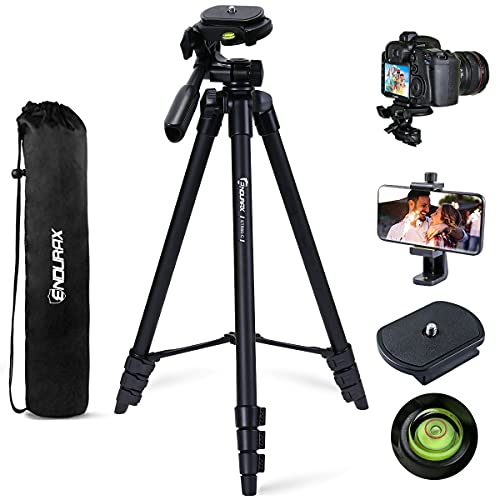 Endurax 60'' Camera Tripod Stand Compatible With Canon Nikon DSLR With Universal Phone Holder, Bubble Level And Carry Bag