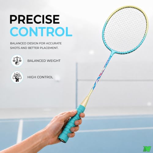 Image of Wide Body Aluminium Badminton Racket Set of 2 for Men & Women | Racquets with High Tension Strings | Indoor & Outdoor Racket with Carry Bag