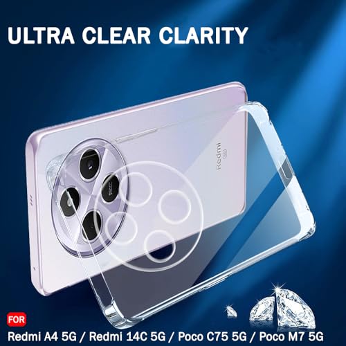 Image of TheGiftKart Back Cover Soft Case for Mi Redmi A4 5G / Redmi 14C 5G / Poco C75 5G / Poco M7 5G | Best Camera Protection | Inbuilt Dust Plugs & Anti-Slip Grip | Ultra Clear Slim (Silicone, Transparent)
