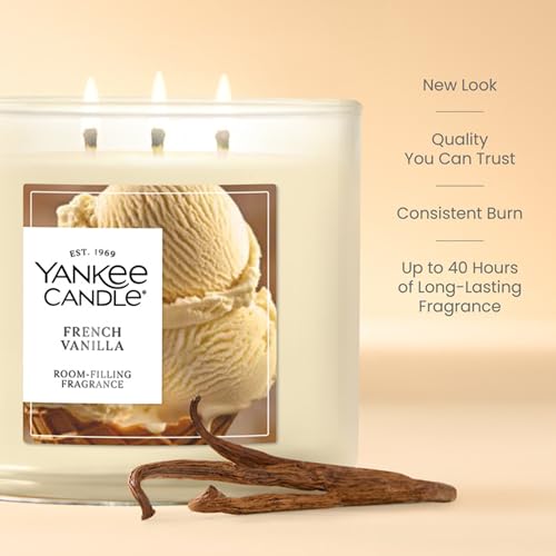 Image of Yankee Candle French Vanilla, Fall Scented Candle, 14.5oz 3-Wick Candle Jar with up to 40 Hours Burn Time
