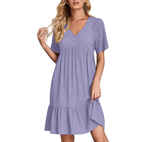 Robe d'été décontractée col en V taille haute swing pourpre