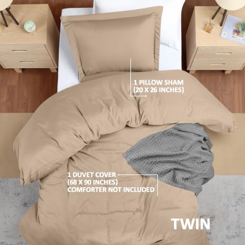 Image of Utopia Bedding Duvet Cover Twin Size - 2 Piece with Zipper Closure - 1 Comforter Cover 68X90 Inches & 1 Pillow Sham 20X26 Inches (Sand) Comforter Not Included
