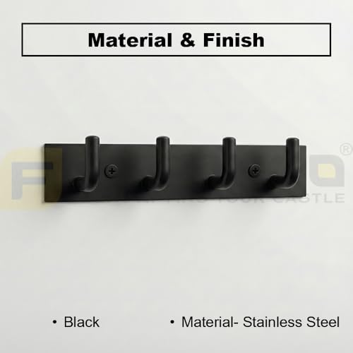 Image of Stainless Steel 4 Hook Cloth Hanger for Door /Dress Hanger Wall Mount /Bathroom Hooks for Hanging Clothes (Black) Pack of 1-| 3 Years Warranty |