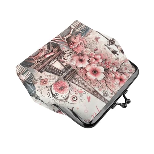 Pu Leather Buckle Coin Purse Paris-Eiffel-Tower-Buttefly Girls Kiss-Lock Change Purse Wallets3