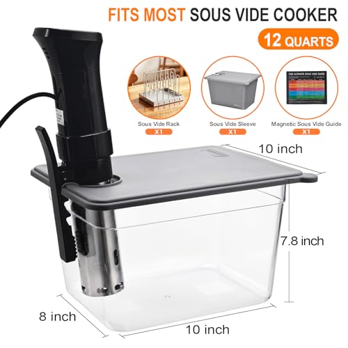 Image of HOMENOTE Sous Vide Container with Collapsible Silicone Lid, 12 Qt Kit | BPA-free kit with rack, sleeve and magnetic time-temperature guide for the fridge; fits Anova and most sous vide cookers.