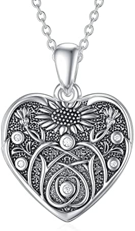 SOULMEET Heart Shape/Round Sterling Silver Locket Necklace that Holds Picture Photo Locket Necklace Jewelry Gift for Women Girls Birthday Mothert's Day