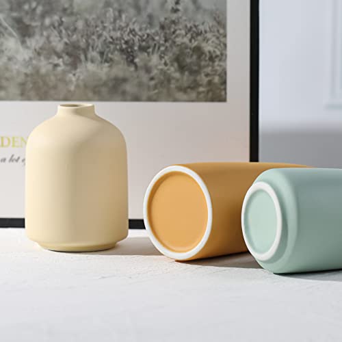 Ceramic Vase For Decor, Modern Farmhouse Decor Vase Set Of 3, Neutral Small Vases For Table Decor, Living Room Decor Vases, Book Shelf Vases For Decor, Bookshelf Decor Vase And Entryway Decor Vase #TOP6