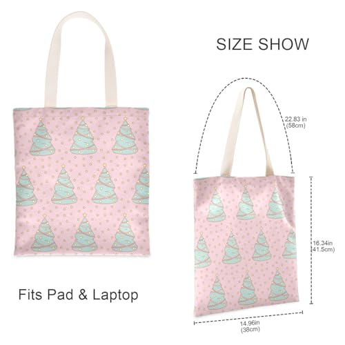 Cartoon Cute Pink Green Christmas Tree Canvas laptop bag with handles DIY Tote Bag Canvas Grocery Bag for Travelling Bolsa de lona3
