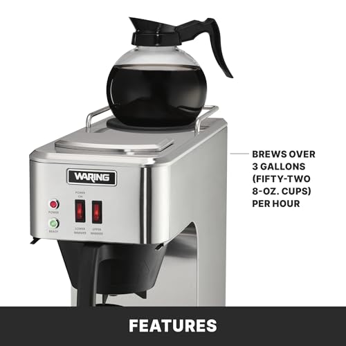 Image of Waring Cafe Deco Pour Over Coffee Brewer with Fits Large 64 oz Decanters | 3 Gallons per Hour, 2 Individual Warmers, Fits Large 64 oz Decanters, Stainless Steel, No Plumbing, NSF Certified