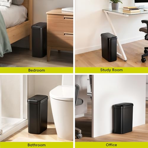 Image of EKO Morandi Slim Automatic Bathroom Trash Can with Lid, 2.6 Gallon Touchless Garbage Can, Waterproof Motion Sensor Trash Bin for Bathroom, Office, Black