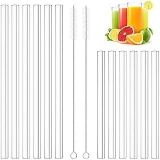 12 Pack Clear Glass Straws for Drinking,Thick Straws for Smoothies and Normal Liquid Drinks,10mm Diameter