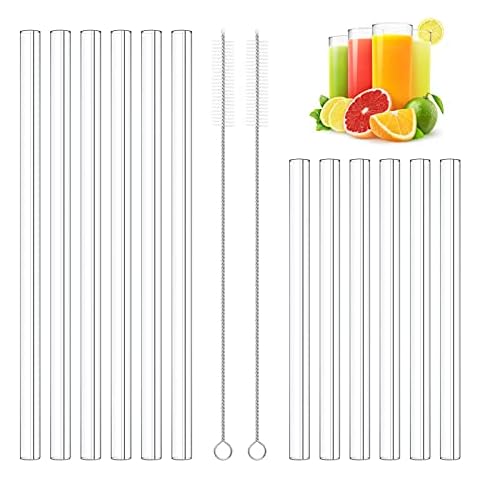 12 Pack Clear Glass Straws for Drinking,Thick Straws for Smoothies and Normal Liquid Drinks,10mm Diameter Cover