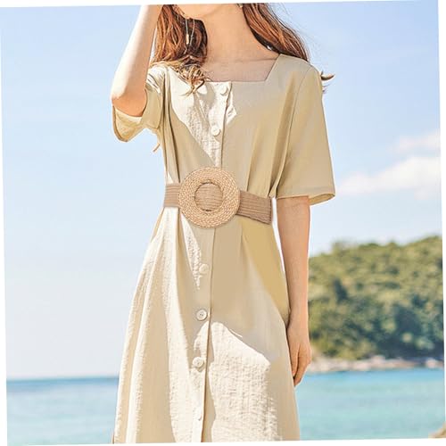 Woven Belts For Women Straw Belt Elastic Woven Belts for Women Boho Style Wide Waist Belt with Big Round Buckle Casual Braided Belt Waistband for Ladies Summer Beach 5