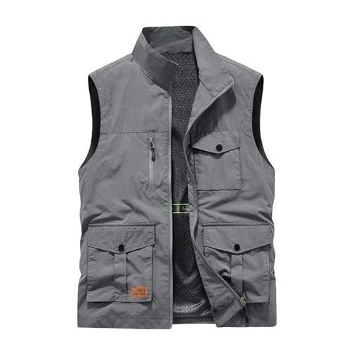 Generisch Chaleco de pesca para hombre con muchos bolsillos, chaleco de pesca sin mangas, ligero, transpirable, chaqueta sin mangas, caza, fotografía, camping, verano, chaleco multifunción, #0-22 gris