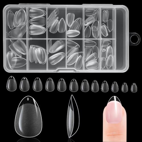 BUTBU 120 Piezas Uñas Postizas Almendra, 12 Tamaños Tips Uñas Transparentes, Tips Uñas Cortas, Uñas de Gel Nail Tips Cobertura Total para Salones Uñas, Manicuras DIY