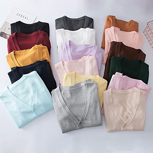 Image of Blostirno Women's Cardigan School Uniform Sweater Cardigans V-Neck Long Sleeve Button Down Knit with Pockets