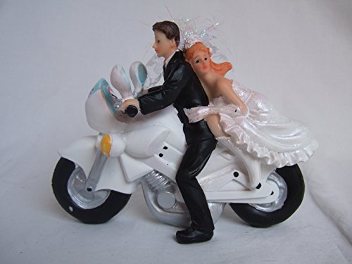 Club Green Novios de Resina en Moto, Color Blanco, 160 x 60 x 110 mm