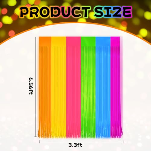 Image of 8 Pack Glow in The Dark Curtains Party Supplies 6.6 x 3.3 Ft Glow Tinsel Foil Fringe Curtains Colorful Patchwork Streamer Backdrop for Birthday Holiday Neon Party Decorations