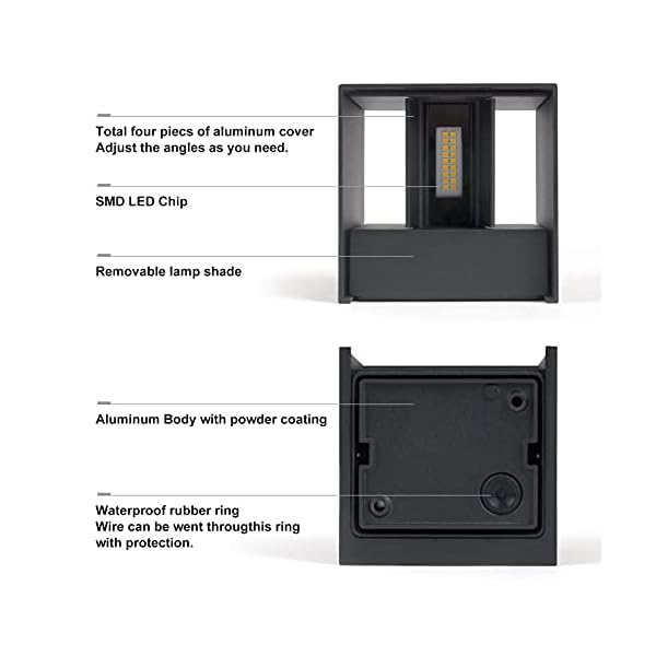 DAWALIGHT Garten Wandleuchten, Outdoor Up and Down Lights LED 2x6W 925LM 3000K, IP65 Wasserdichte Moderne Wandleuchten… – Bild 6