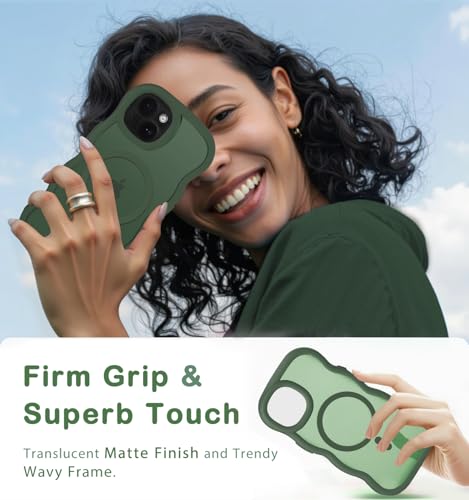 Amzfield Magnetic for iPhone 15 Case, Compatible with Magsafe Wavy Frame Cute Translucent Matte Hard Back Silicone Bumper Shockproof Phone Case for iPhone 15 Women Girls, Dark Green by Amzfield - Used condition - Image 5