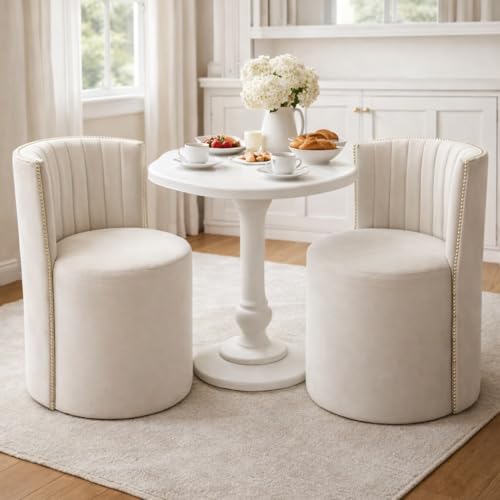 Image of Luxury Velvet Ottoman Chair Pouffe Stool-Modern Round Soft-Padded Chair for Dining Room, Living Room /Cafeteria Seating /Bedroom and Dressing Area /Ottoman with Backrest (Cream.)
