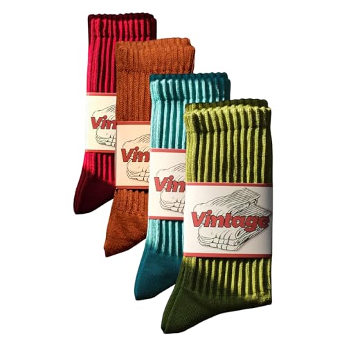 Image of DAUCO 4 Pairs 98% Cotton Socks for Men Women Crew Seamless Fall Slouchy Socks