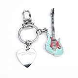 OVSAL Zinc Alloy Electric Guitar Shape Keychain with Pick Keyring Metal Key Chain Guitar Design Bag Zipper Charm Unique Cool Holiday Gift for Yourself Family Friend Music Lovers （Blue）