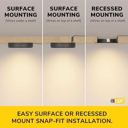 GETINLIGHT 2.5" Wide 3000K Dimmable LED Puck Lights Kit, Plug-in Installation with Recessed or Surface Mounted, Black Finish Over Metal Construction, Set of 3, IN-0113-3-BK by GETINLIGHT - Image 2