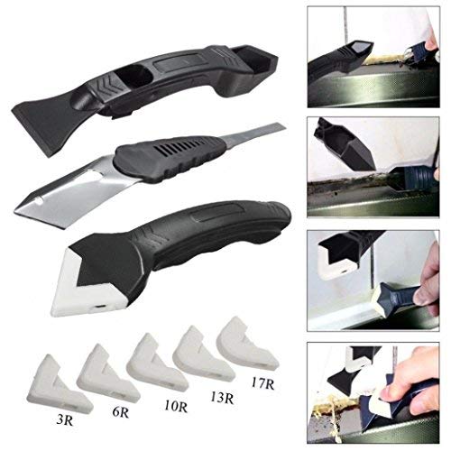 3 pcs Silicone Scraper Caulking Grouting Tool Sealant Finishing Cleaning Kit Set, for Bathroom Kitchen Room Cleaning Tool Kit .(Black) (3 pcs Scraper Set)