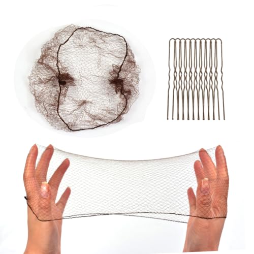 50 Pcs Mesh Hair Nets for Buns with 40 Pcs U Shaped Hair Pins for Women Ballet Dancers (Dark Brown)