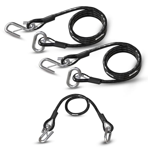 WAVESRX Trailer Safety Cables 3-Pack - Self-Coiling Safety Chain Replacement for Boat PWC & Utility Trailer Towing - Corrosion-Resistant Stainless Steel Quick-Connect Snap Hooks with Safety Latches