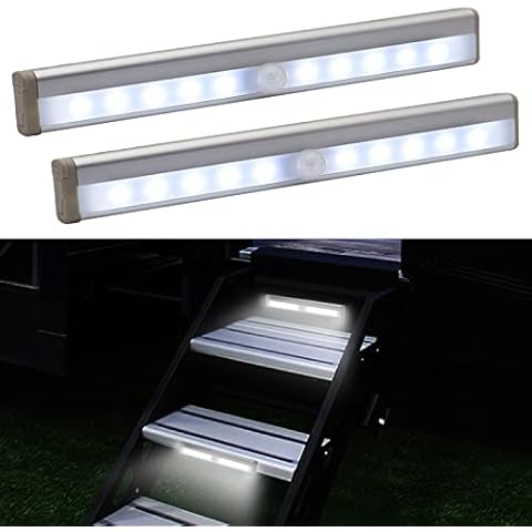 Elegananccy RV Step Lights Motion Activated, 10 LED Battery Operated Motion Sensor Stick Strip Lights, Magnetic Wireless Led Step Lights for Motorhome Travel Trailer, White (2 Pack) Cover