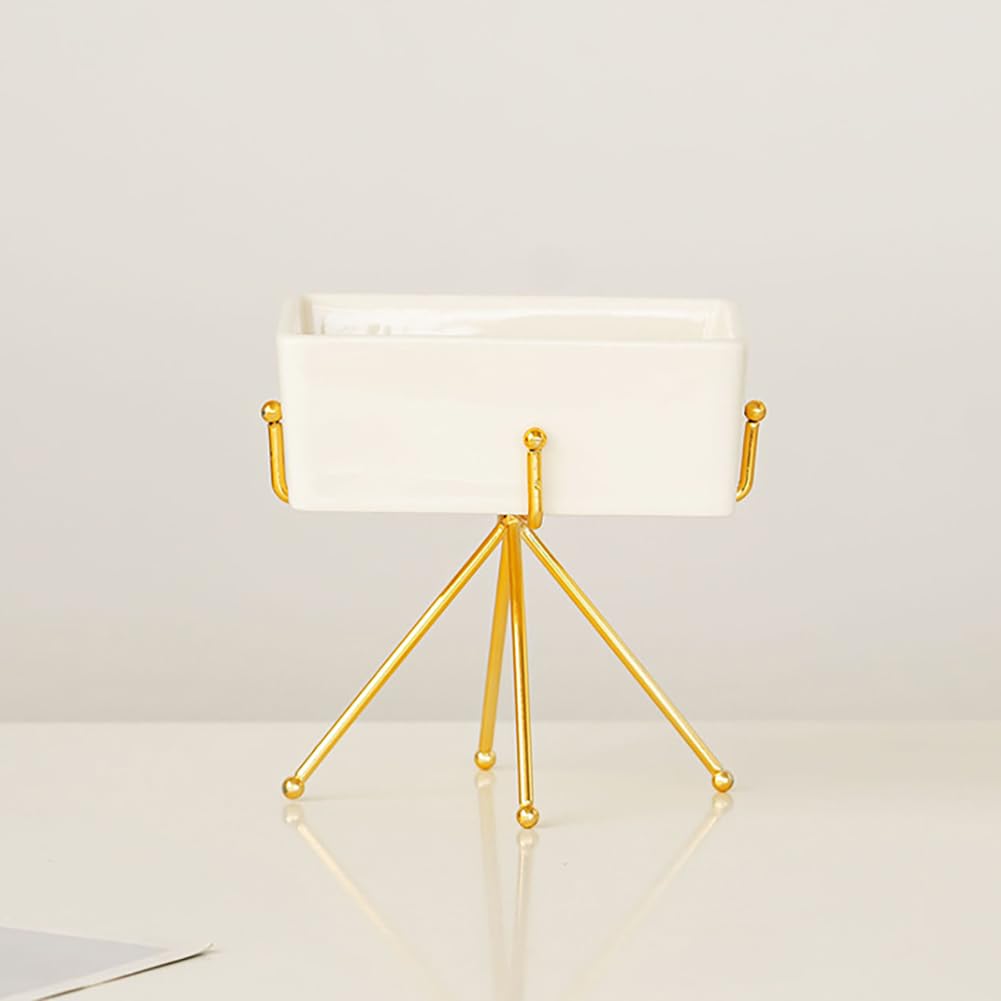 CHUOZI Fruit Fork Storage Stand, Cutlery Holder White Ceramic With Metal Bracket Small Utensil Countertop for Spoons Forks (Gold)
