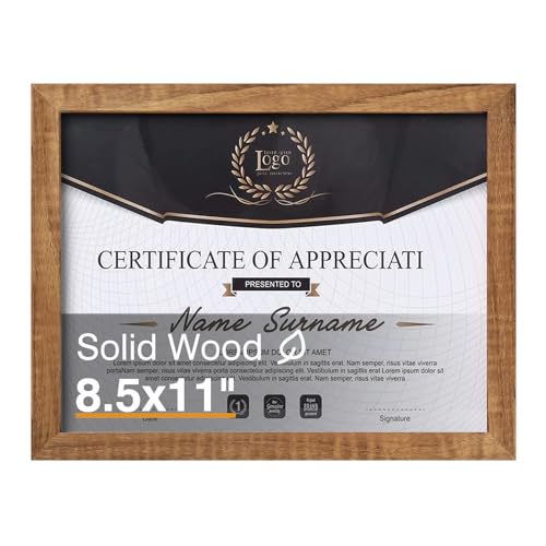KINLINK 8.5x11 Picture Frames Teak, Solid Wood Diploma Frames with Acrylic Plexiglass for Pictures, Certificate Degree Document Frame Tabletop and Wall Display, Set of 1