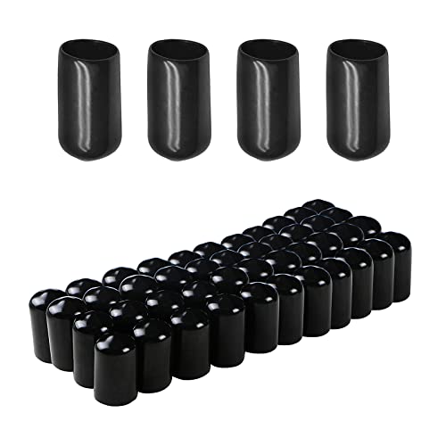 Image of Rubber Round End Cap Cover 0.39 Inch (10mm) Screw Thread Protectors PVC Flexible Tubing Pipe Protective Bolt Screw Thread Protector Safety Cover | for Pipe Post Tubing Rod Cover 100 Pcs (Black)