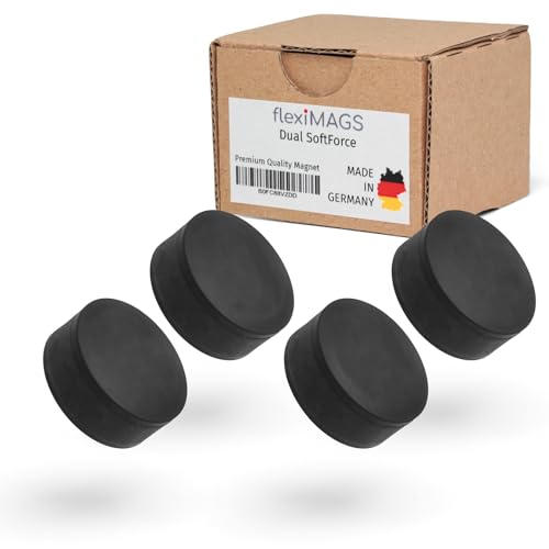 flexiMAGS Dual SoftForce (4Stk. 22 x 9 mm) - extra starke Neodym Magnete beidseitig haftend mit Soft-Touch-Ummantelung für Haushalt Whiteboard Magnettafel Glasmagnettafel Camping Werkstatt