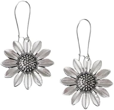 Flower Earrings for Women Dangling - Silver Vintage Floral Drop Earrings, Boho Chic Style, Hypoallergenic Leverback Drop Dangle Earring Trendy Cute Gifts (B-Silver) - Image 5