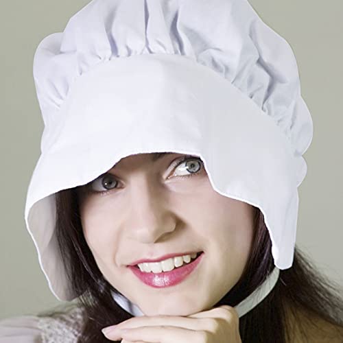 Women Pilgrim Costume Bonnet Apron Set White Waist Apron With Pockets For Christmas Party Favors (2) #TOP4