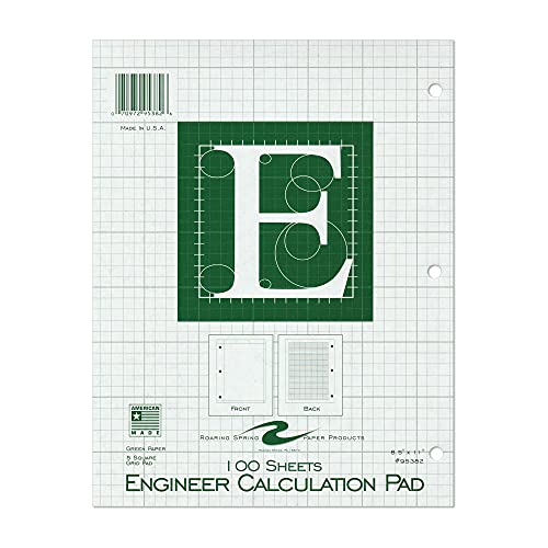 ROARING SPRING 5x5 Grid Engineering Pad, 15# Green, 3 Hole Punched, 8.5