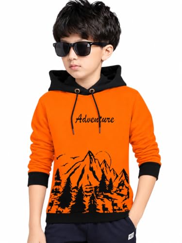 Image of Kids Boys & Girls Cotton Hooded Neck Full Sleeves Printed T-Shirt|Trendy Adventure Edition T Shirts for Kids